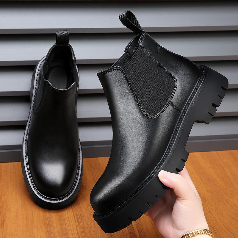 Fashion Men's Boots Classic Black Chelsea Boot Luxury Genuine Leather Leather Boots for Men Plush Warm Winter Boot Casual High Top Boots