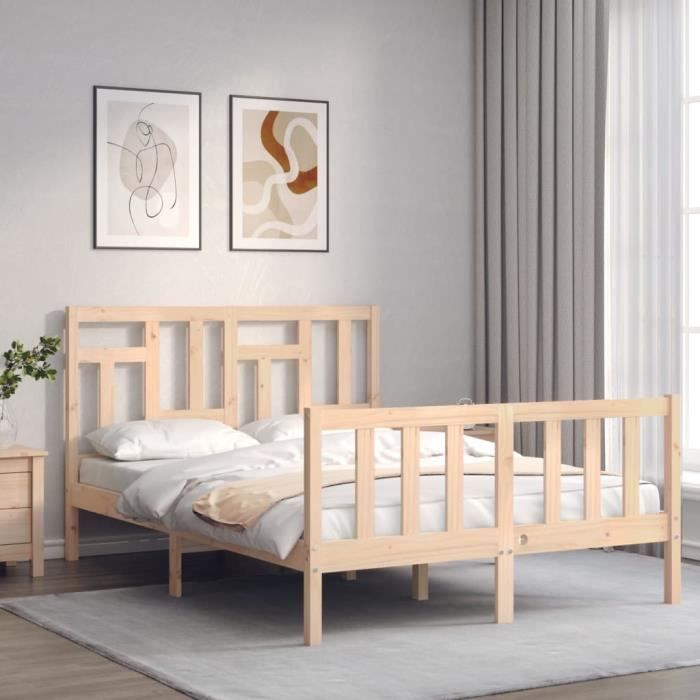 VidaXL Cadre de lit avec tête de lit 140x200 cm bois massif 3193141