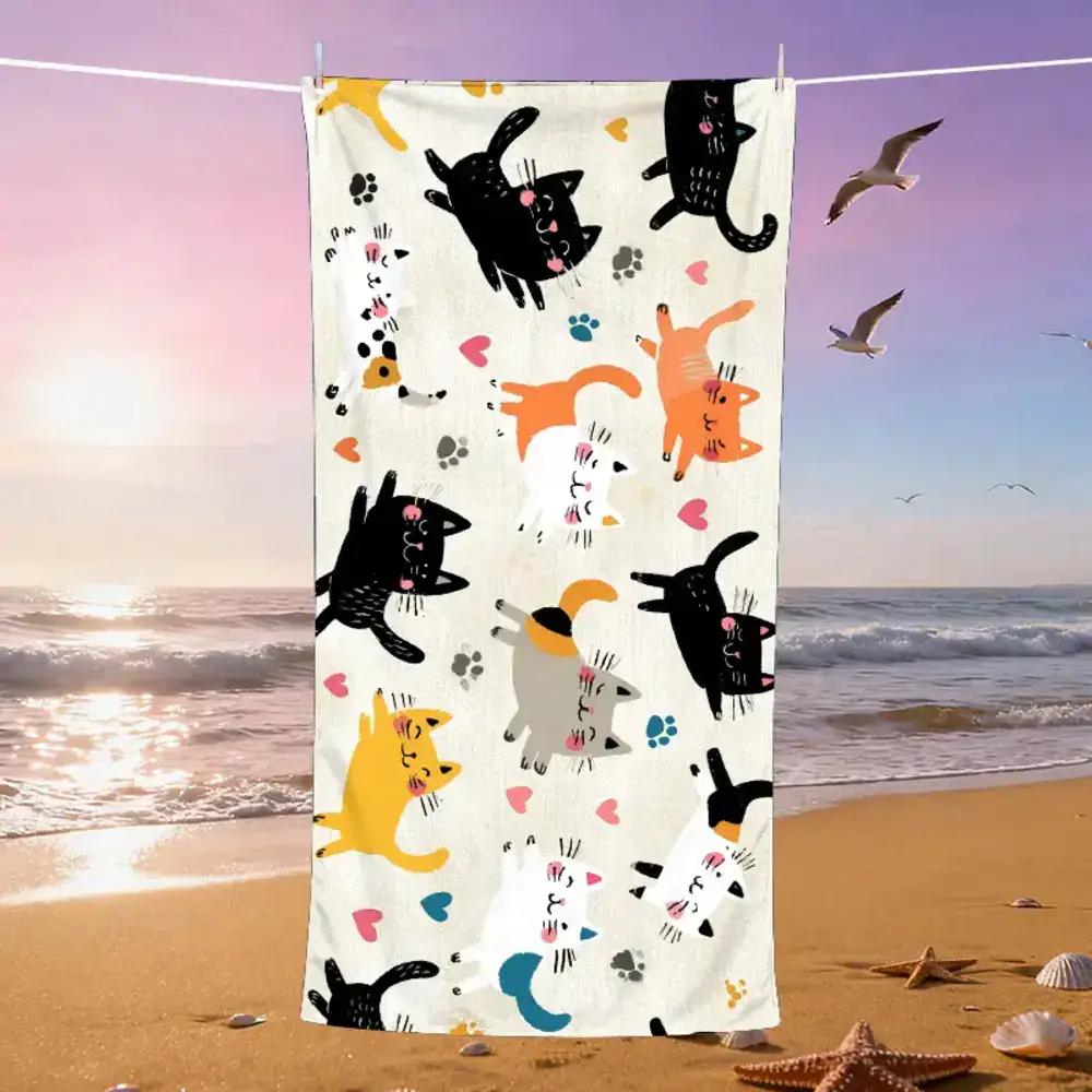 A Beach Towel Themed for Cat Lovers, Perfect for Pet Day, Cat House, Pet Owner'S Living Room, Cat-Themed Venue, Cat Caf