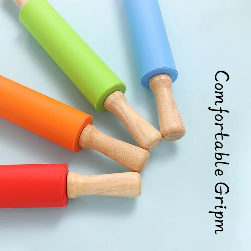 Antihaft-Nudelholz aus Silikon mit Holzgriff, Teig- und Mehlrolle, Küchen-, Koch- und Backwerkzeug für Nudel- und Keksteig