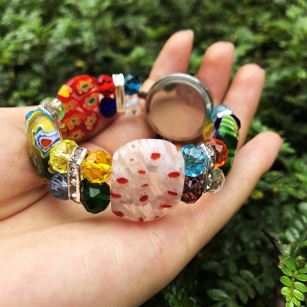 Braccialetto Fiore in Vetro Millefiori Colorato - Gioiello Statement di Grandi Dimensioni