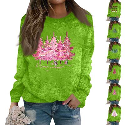 Women's Fashion Casual Long Sleeve Christmas Printed Flannel Top Sweatshirt