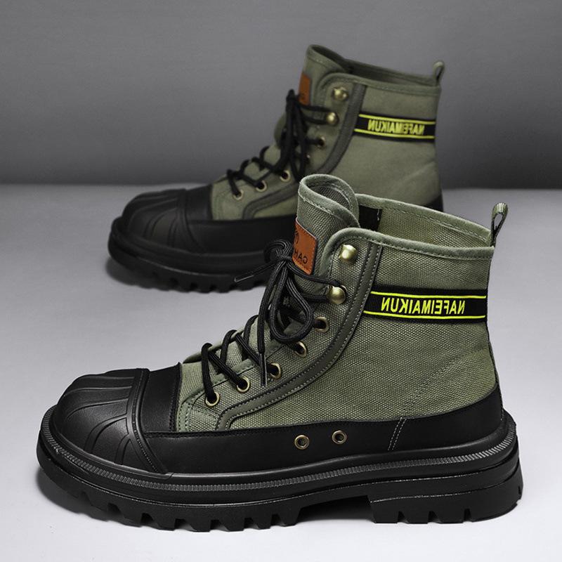 Martin Stiefel Herren High Top Spring Plateau Canvas Freizeitstiefel Herren Werkzeug Vielseitige Lokomotive Kurze