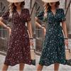 Women's V Neck Short Sleeve Midi Dress Slim Mid Rise Elegant Floral Wrap Sundress
