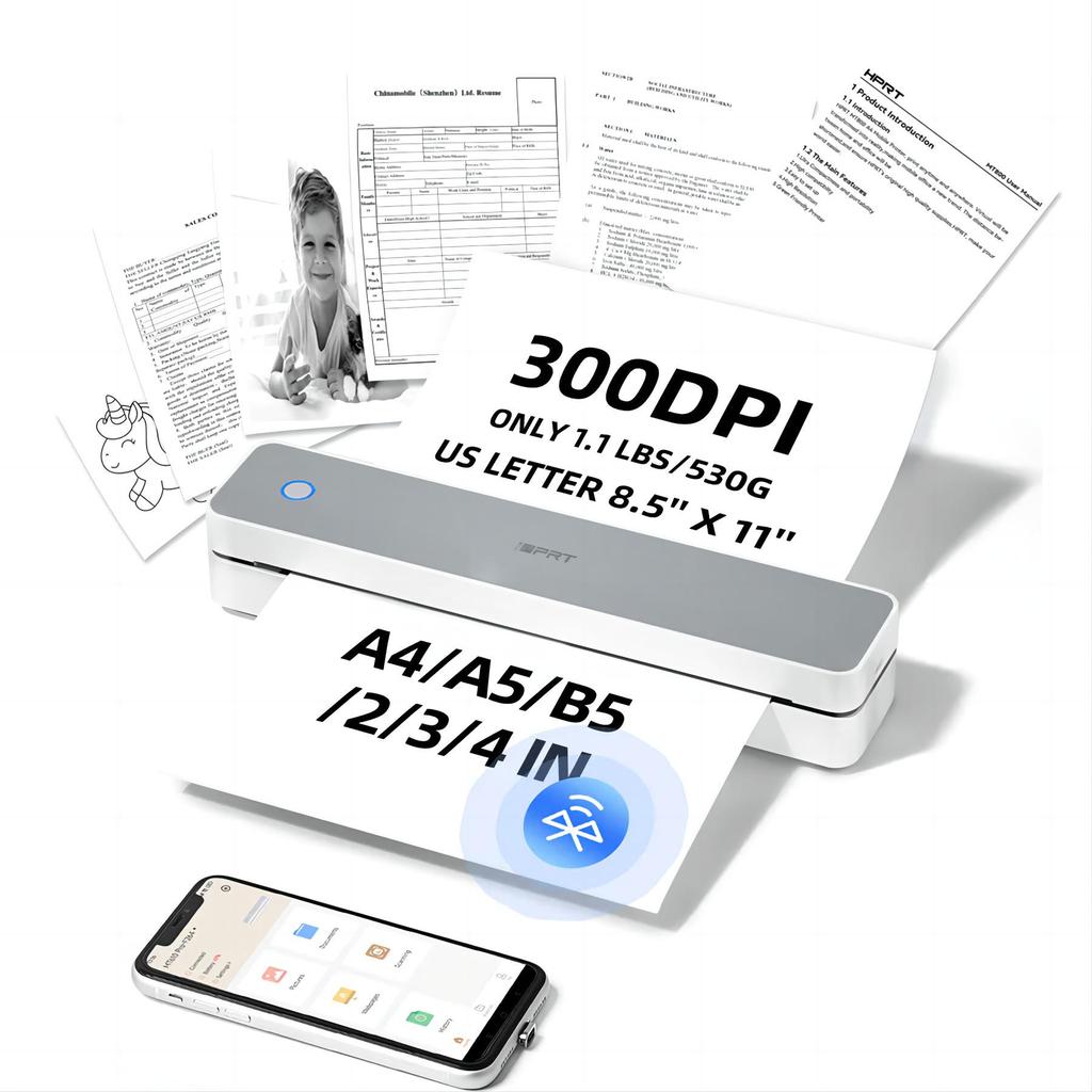 MT610pro Portable Bluetooth Thermal Printer: Wireless A4 Student Black & White Mobile Printer for Homework