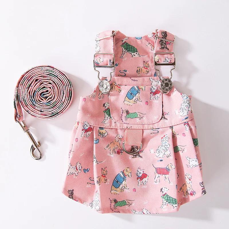 Autumn Winter Dog Princess Cartoon Cute Dogs Graffiti Traction Strap Skirt Cat Skirt Pet Dog Clothes Puppy Clothes Dresses