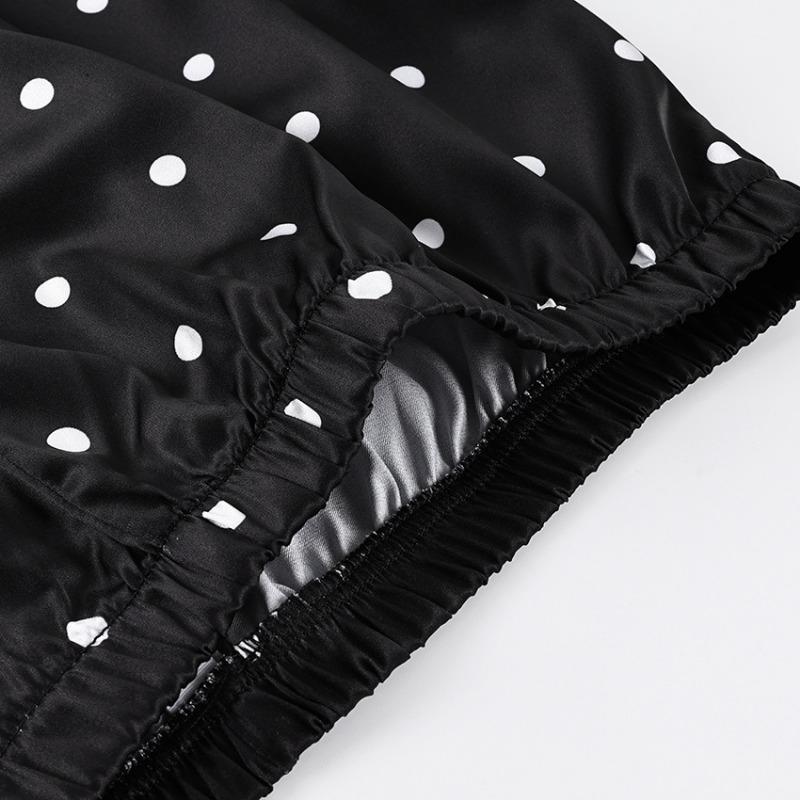 Women Elastic Waist Polka Dot Wide Leg Pants Casual Satin Trousers
