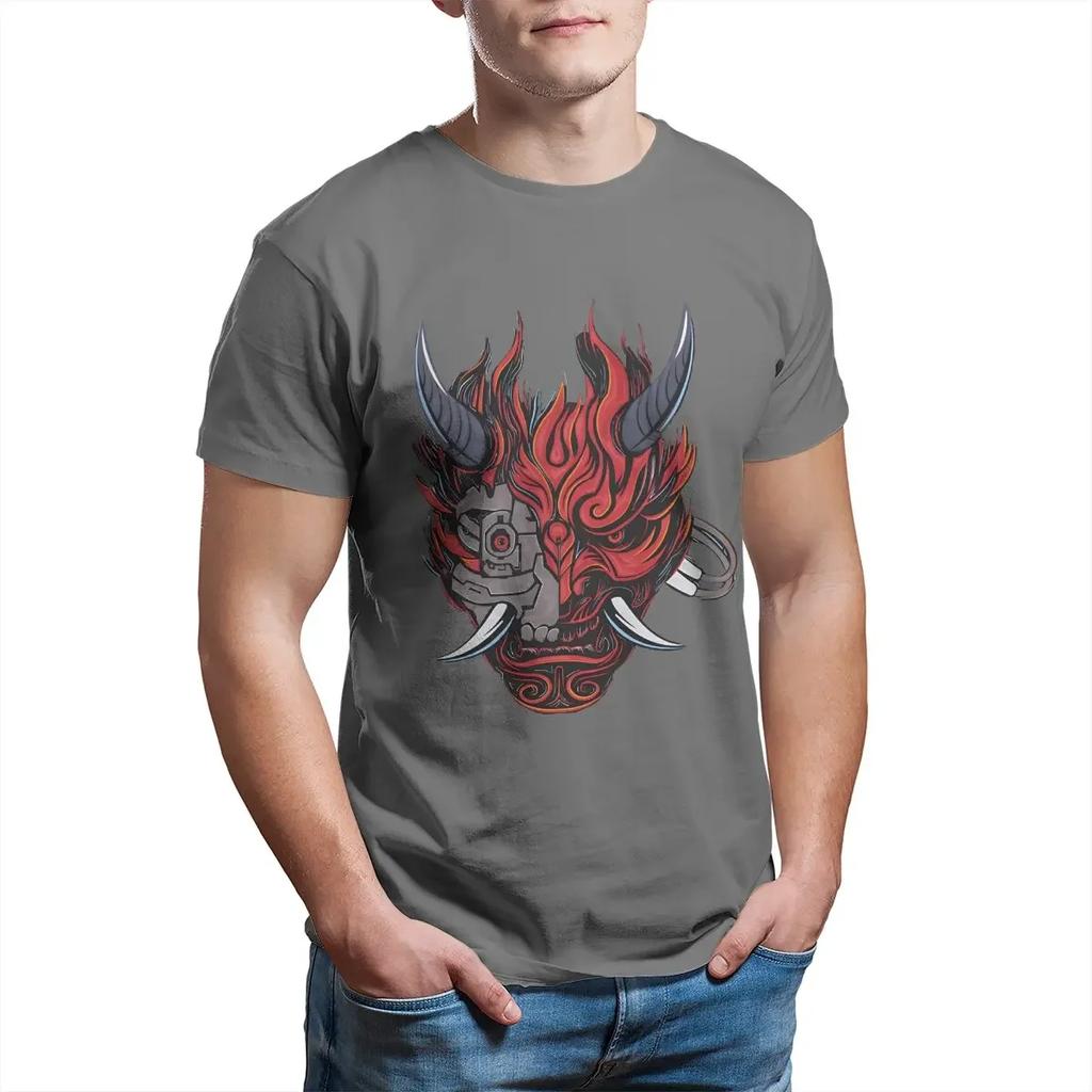 Cyber samurai 2077 Oni T shirt pure cotton vintage T-shirt crew neck tees short sleeve tops summer