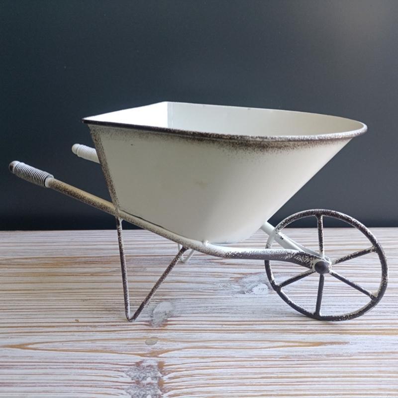 Iron Art Wheelbarrow Decorative Small Planter Metal Wagon Plant Pots for Patios and Garden Indoor or Outdoor Decoration X3UC