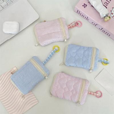Kawaii Striped Women Mini Coin Purse Cute Earphone Lipstick Storage Bag Keychain Wallet Bag Pendants