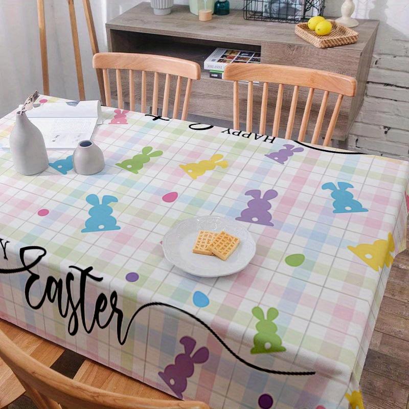 Happy Easter Bunny Colorful Plaid Rectangle Tablecloth for Table Decor Reusable Kitchen Dining Tablecloth Easter Decorations