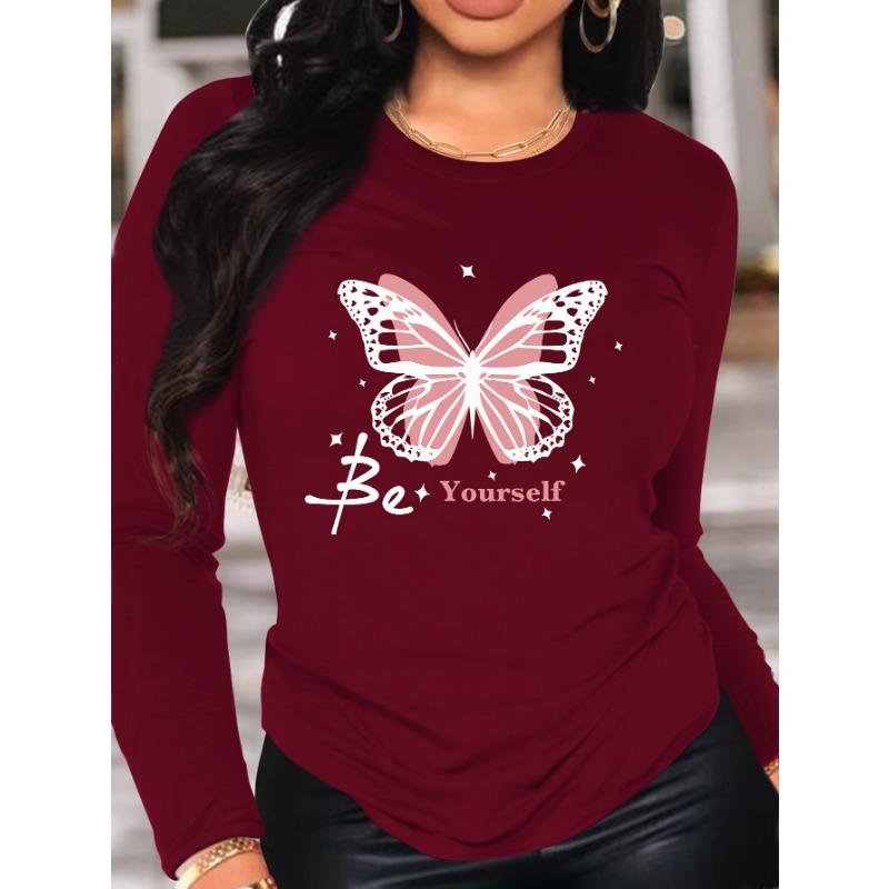 [Graphic Print T-shirt] Women's Graphic Print T-shirt - Long Sleeve Crew Neck Casual Top for Spring & Fall