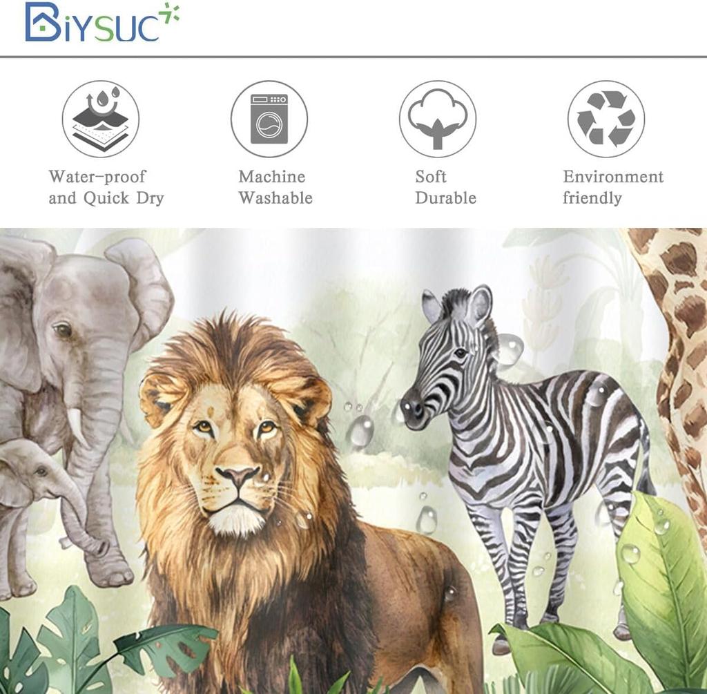 Wildtier Duschvorhang Dschungel Elefant Giraffe Zebra Regenwald Tropisch Safari Badezimmer Heimdeko Wasserdicht Polyester