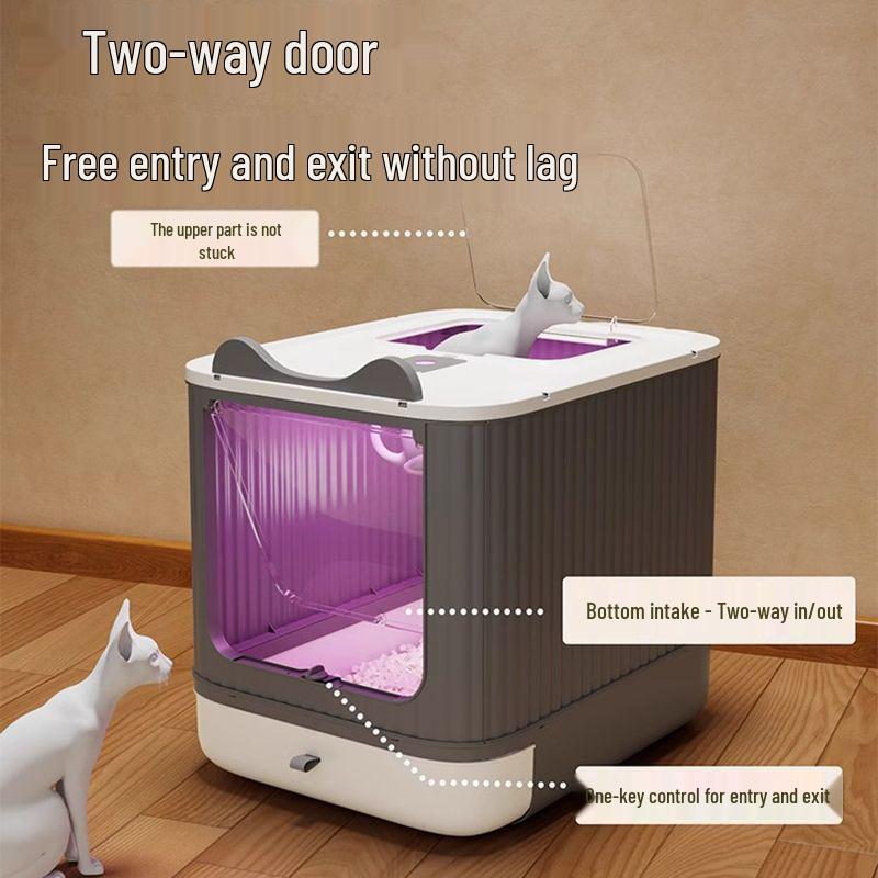 Super Large Anti-Leak Cat Litter Box with Sterilization, Top-Entry, Deodorizing, and Splash-Proof Features - Fully Enclosed.