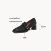 Fashion NEW Fall/Summer Women's Pumps Genuine Leather High Heels Square Toe Chunky Heel Shoes for Women Buckle Women Loafers Party Shoes