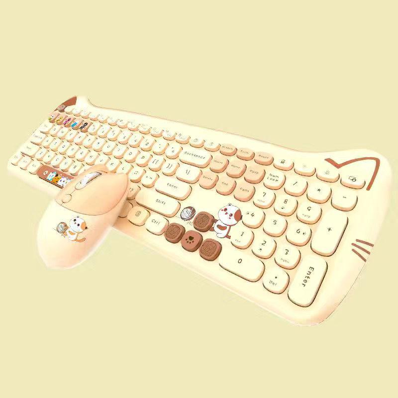 Adorable Kitty Cat Wireless Keyboard and Mouse Set with Pink Sakura Design and Cute Cat Ears - Perfect Silent Gift Box for Girls