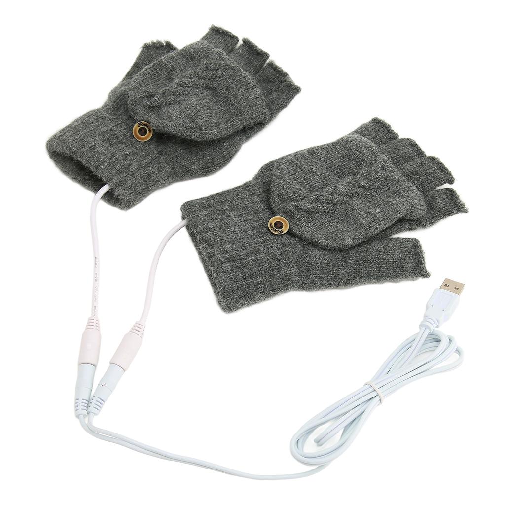 USB Wärmer Beheizte Handschuhe Klappbar Halbfingerlos Elektronisch Gestrickte Handhandschuhe für Männer Frauen Winter Dunkelgrau