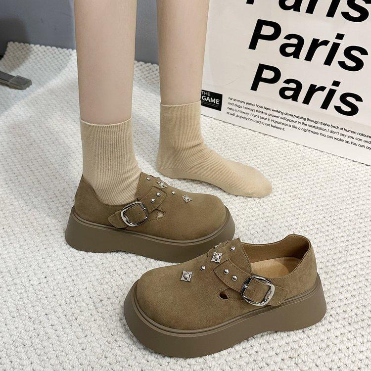 [Youshilai] Retro Versatile One-pedal Single Shoes Women's Spring 2025 New Metal Buckle Casual Loafers