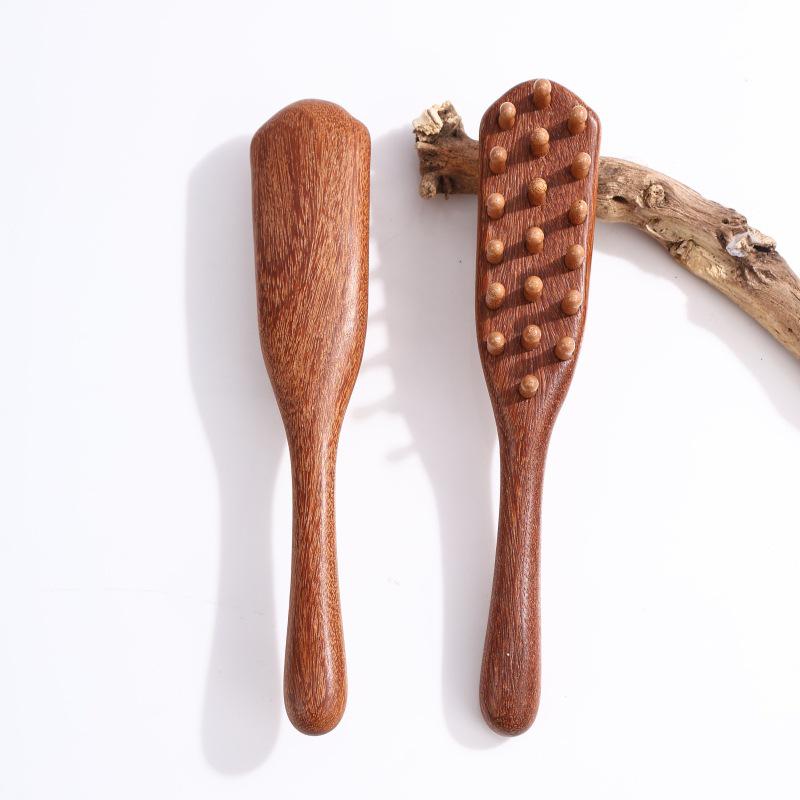 Golden Sandalwood Massage Comb 4-in-1: Meridian Comb, Gua Sha Tool, Scalp Massager.
