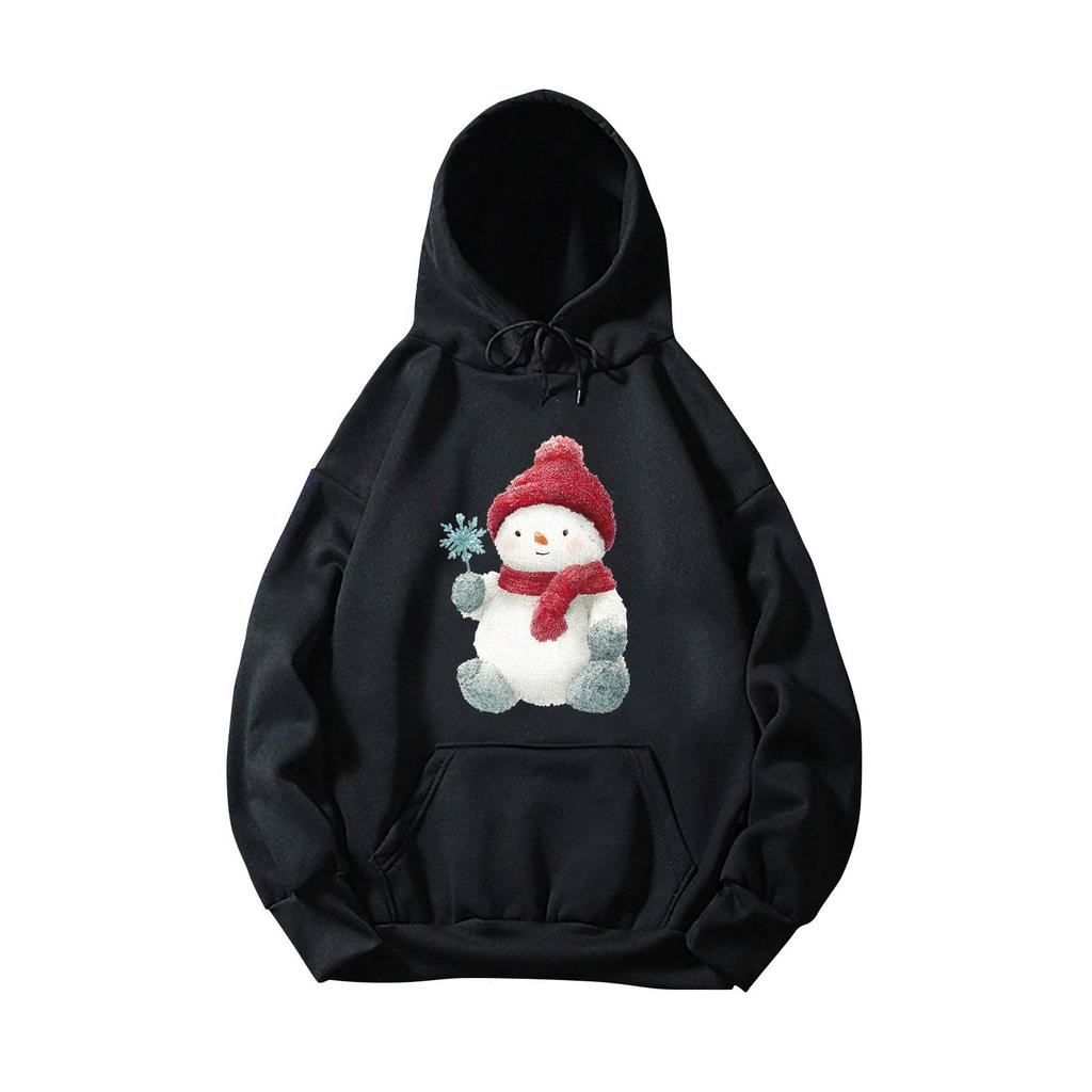 Women's Winter Christmas Printed Pullover Hooded Sweatshirt Fleece Long Sleeve Sweatshirt