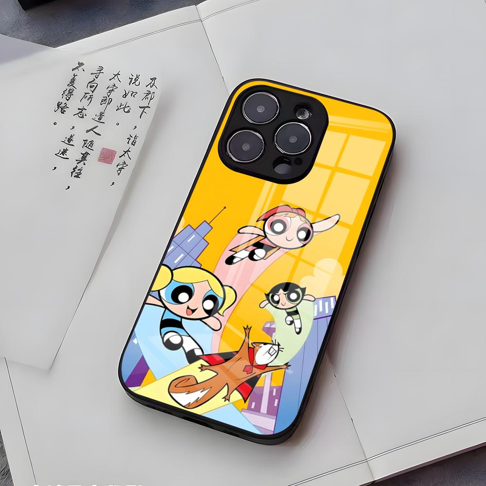 P-Powerpuffs G-Girls Phone Case For IPhone 17 Air 16 E Pro Max 15 14 13 Mini 12 Pro 11 Max Plus Black Glass Cover