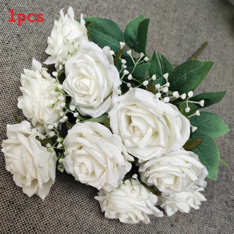 Realistic Rose Silk Bouquet 9 Stems Wedding Photography Props Decoration Home