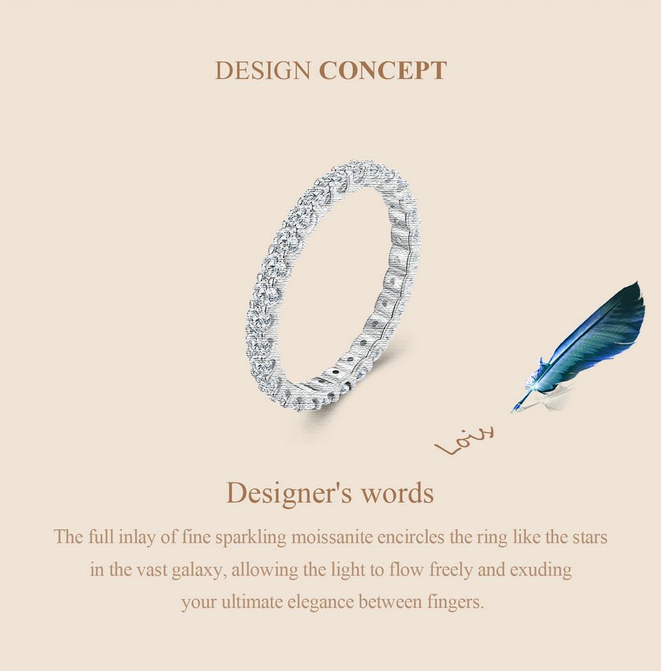 BAMOER Full Eternity Moissanite Ring Lab Diamond Engagement Band for Women 925 Sterling Silver Anniversary Fine Jewelry Gift