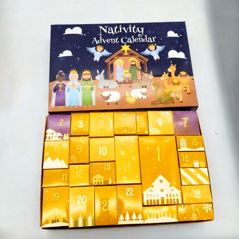 Christmas Advent Calendar Miniature Nativity Figurine Set Nativity Playset, 24 Days Christmas Countdown Calendar