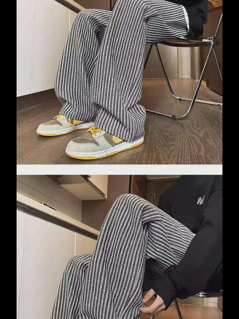 American Retro Black Striped Wide-Leg Boys' Summer Pants - Oversized, Casual Lazy Style