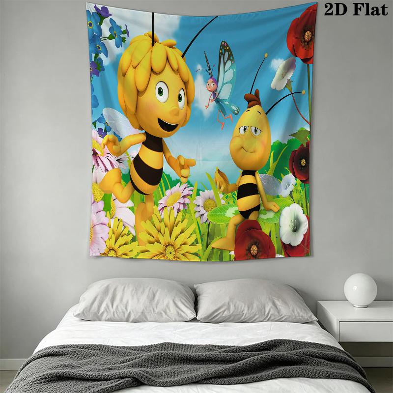 Bees and Maya Wall Tapestry Aesthetic Wall Hanging Printed Fabric Blanket Decorative Tapestries for Bedroom Living Room Home Decor