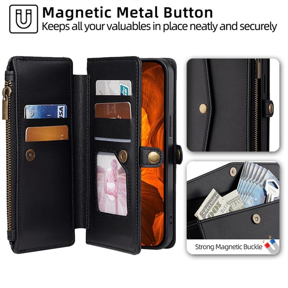 For iPhone 17 Pro Max Case Card Slots Zipper Purse PU Leather Phone Cover with Shoulder Strap