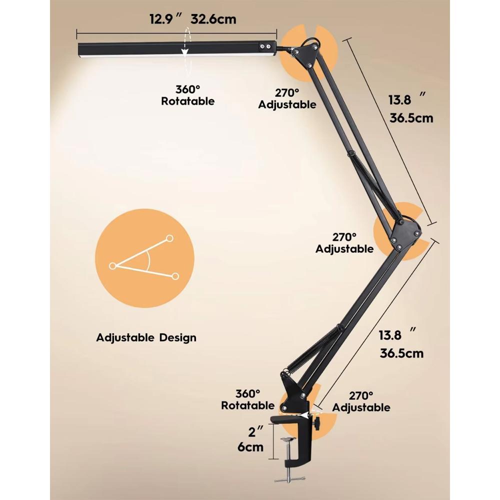Desk lamp,LED desk lamp with rocker arm,adjustable Angle,10 brightness levels,3 lighting modes,fixture,eye-protecting learning