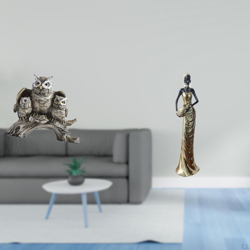 Modern Owl And Tribal Lady Figurine Sculpture Tabletop Ornament for Living Room Office Cabinet