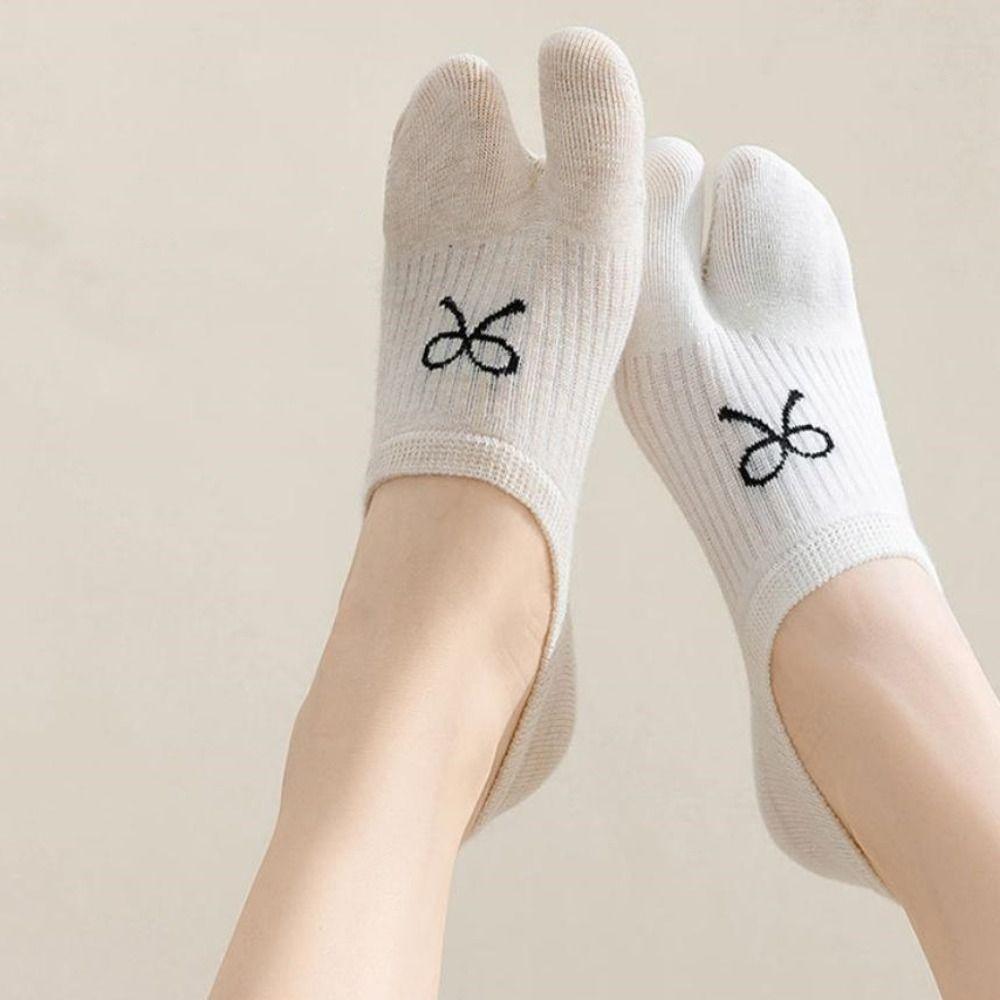 3Pairs Short Tube Sweet Bow Socks Invisible Split Toe Ankle Socks Simple Two Toe Boat Socks  Women