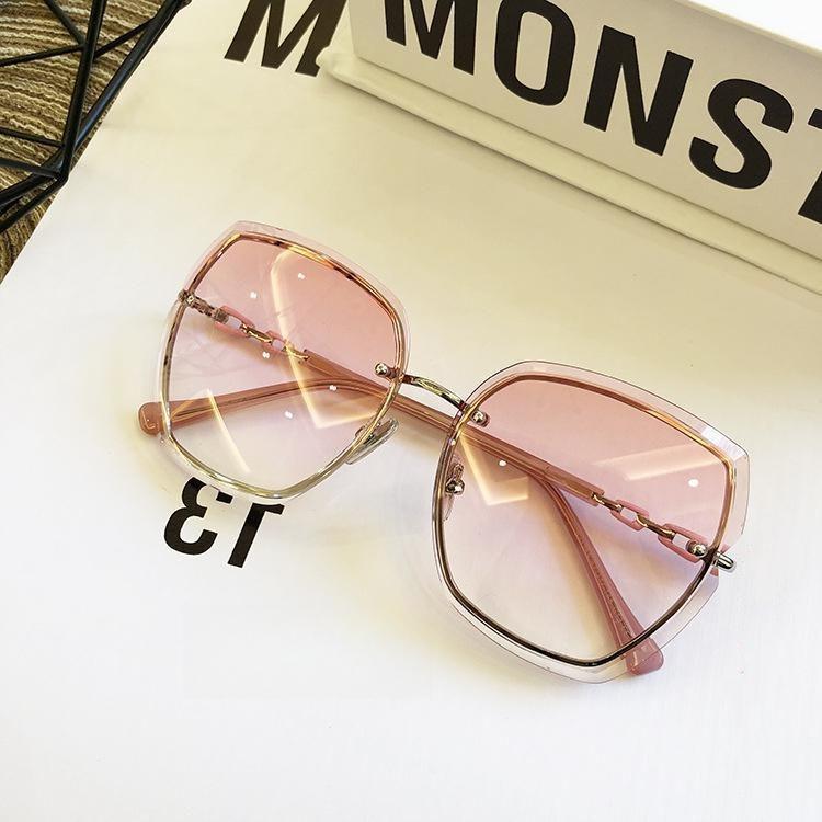 Rimless Sunglasses Brand Womens Square Designer Sun Glasses Vintage Shades Female Pink Eyewear