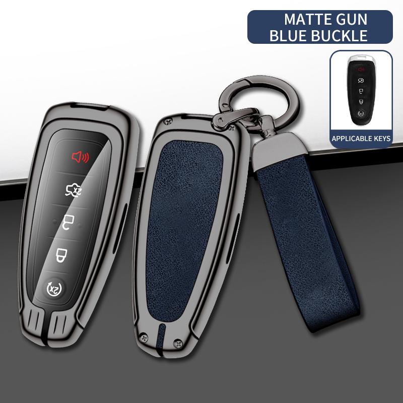 Leather Car Metal Key Case Cover for Ford Explorer Edge Escape Flex Taurus 2011 2012 2013 2014 2015 Keychain Accessories