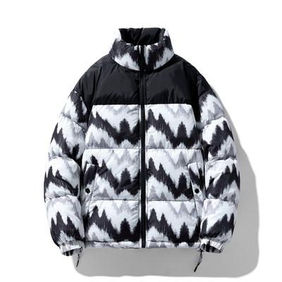 Winter New Fashion Men Snow Mountain Pattern Embroidered Stand-up Collar Cotton-padded Jacket Lovers