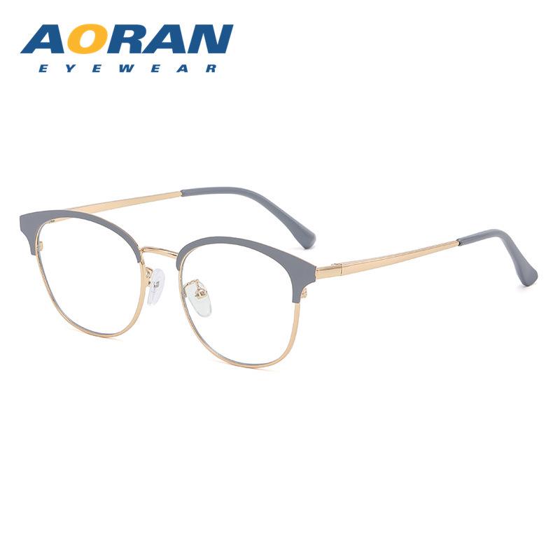Men's Semi-Rimless Anti-Blue Light Myopia Glasses with Metal Frame for Students