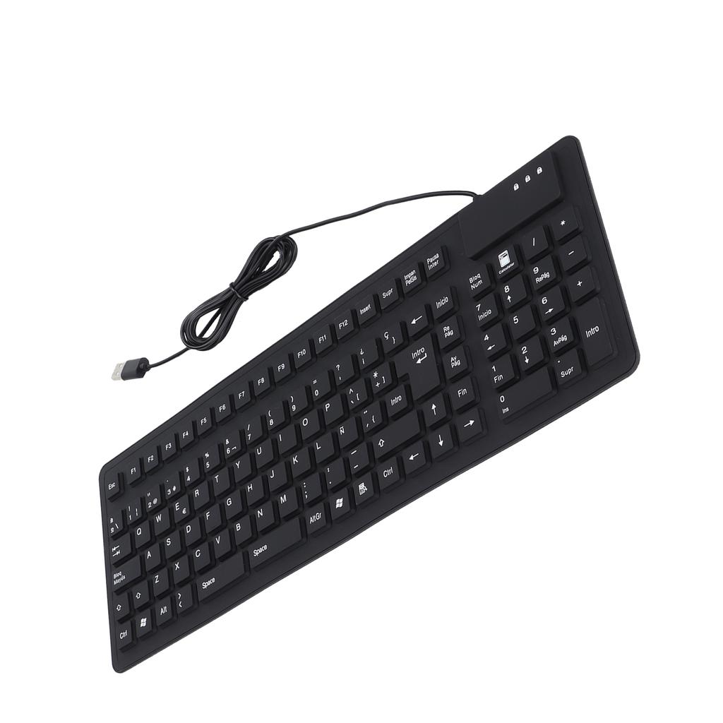 Keyboard 108 Key Spanish USB Wired Portable Foldable Quiet Waterproof Dustproof Silicone Keyboard