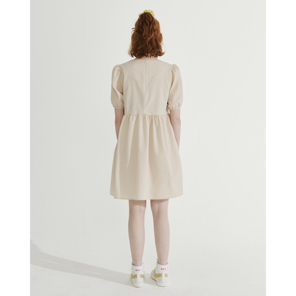 BETWEEN A AND B V-Neck Shirred Mini Dress [Beige]