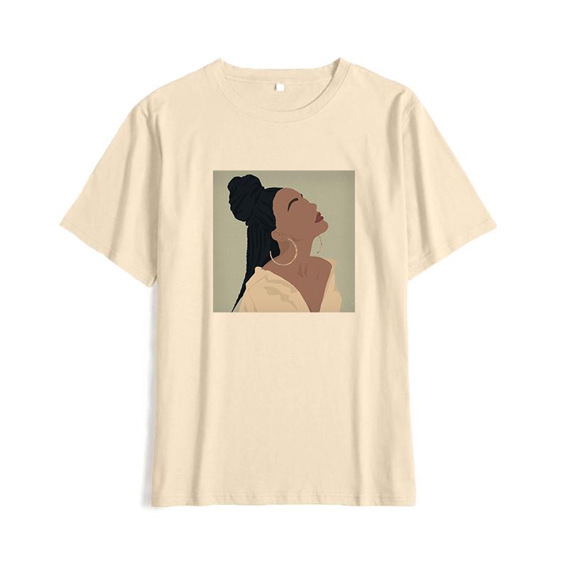 Shellsuning Summer Vintage Printed Cotton T Shirt Women Loose Short Sleeve Trend Tees Female Casual Streetwear All-match Basic Tops
