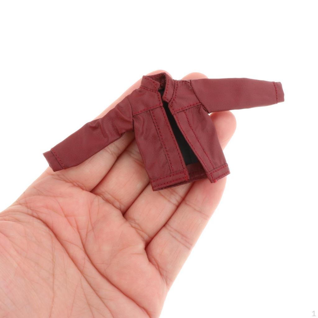 1/12 Female Soldier Faux Leather Coat Miniature Costume Dolls Dress up Accessory Mini