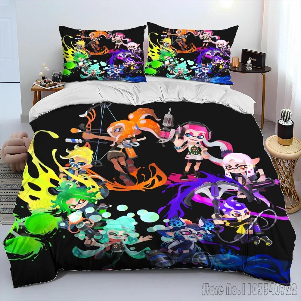 S-Splatoon Game Gamer Cartoon Duvet Cover Set HD Comforter Cover for Kids Bedding Sets Bedclothes Bedroom Decor