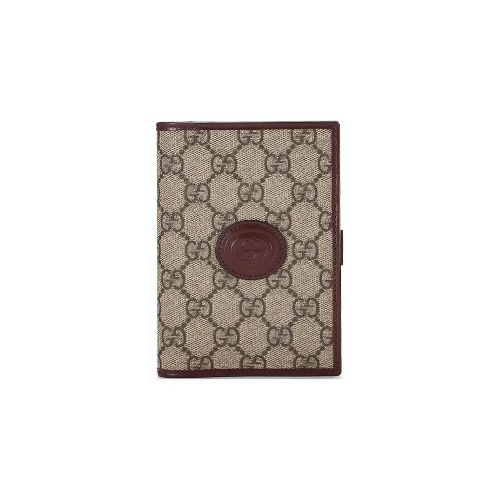 Gucci GG Retro Canvas With Leather Card Holder, Wallet, Passport Holder Men's Burgundy & Brown 724562-92TCG-
