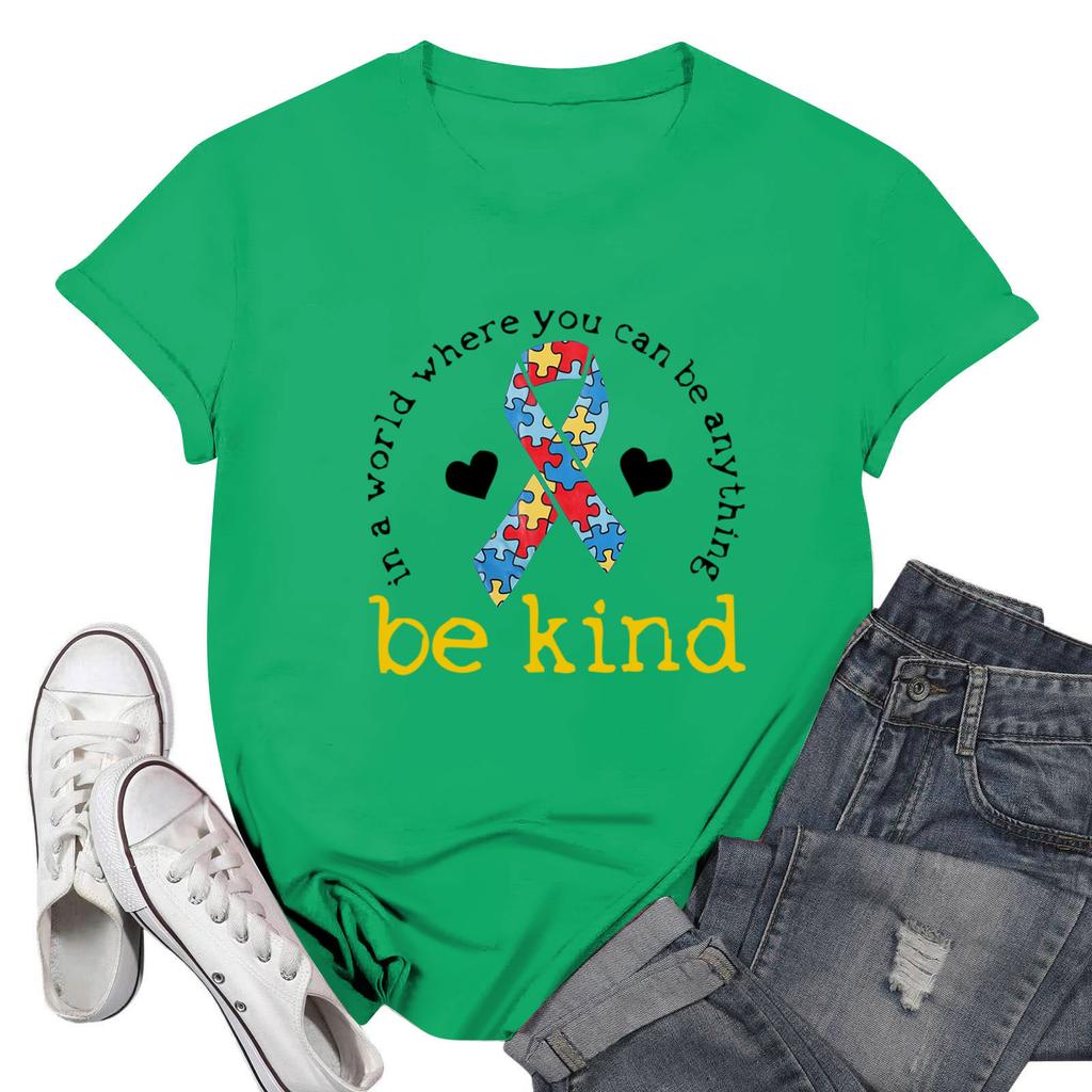 Tricou casual imprimat de damă, cu gât rotund, cu mânecă scurtă