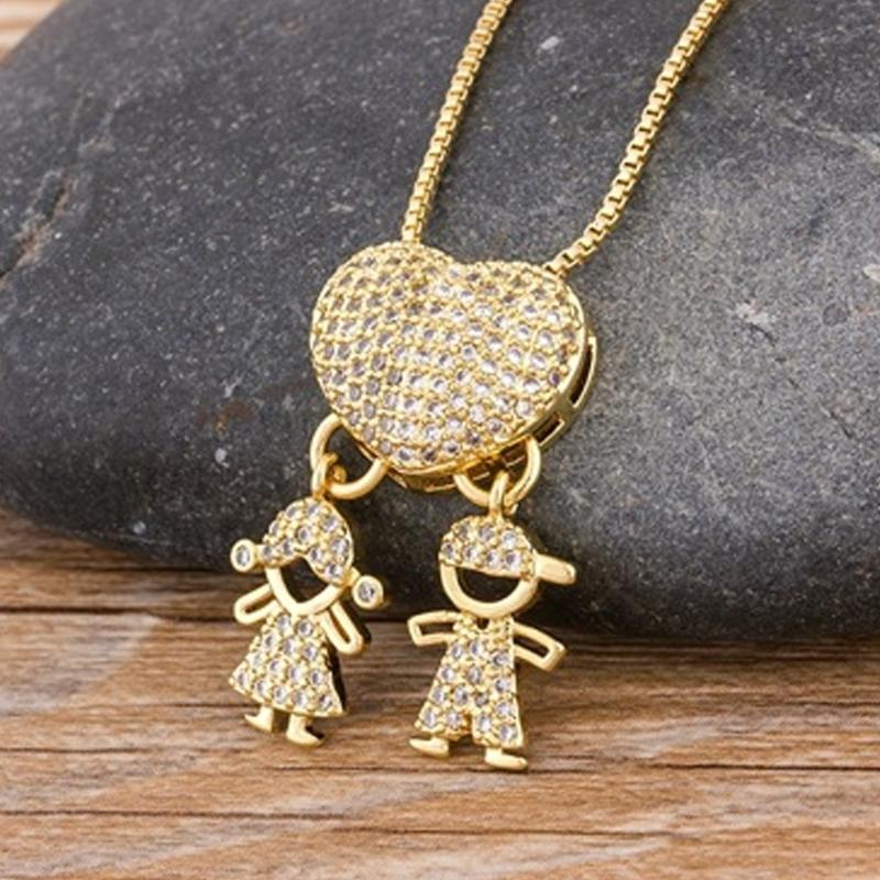 Elegant Boy And Girl Pendant Necklace Gold Plated Copper For Couples Or Friend Gift Giving Neck Chain