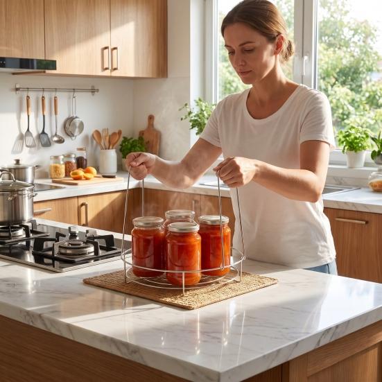 Fruit Jar Holder 3-in-1 Stainless Steel Canning Rack with Foldable Handles, Anti-Scald Home Food Preservation Lifter, Rust?Proof Pot Rack,