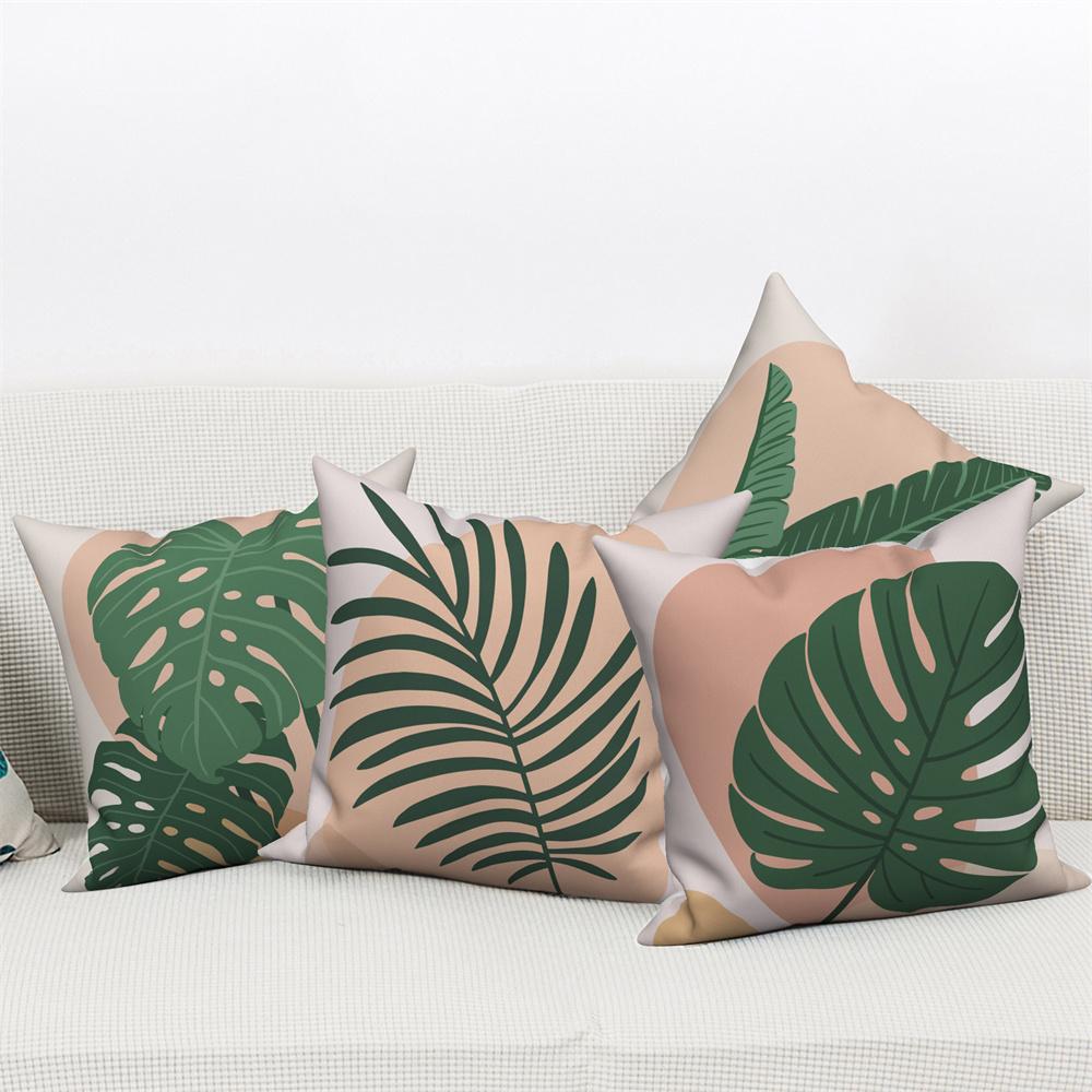 Throw Pillow Sofa Home Decor Decorative Cover Green Tropical Leaf Pink Cushion