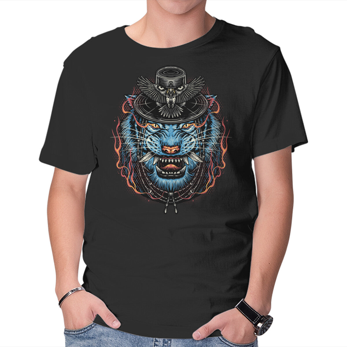 Unisex Crew Neck T-Shirt Underworld Tiger Graphic Short Sleeve Casual Tee XL