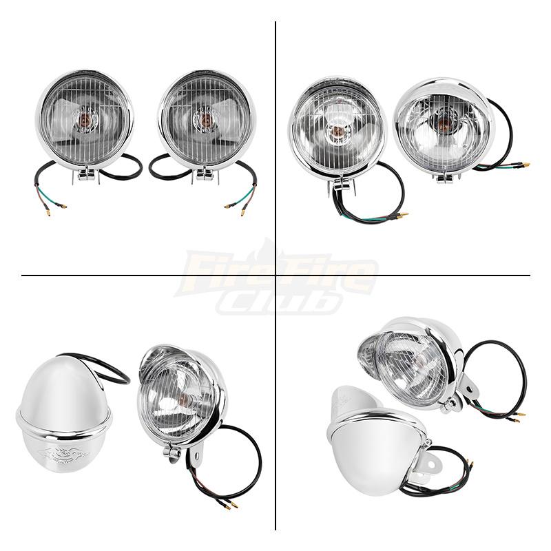 Chrome Motorcycle ABS Retro Passing Driving Headlight Fog Light For Harley Bobber Chopper Cruisers Touring Custom
